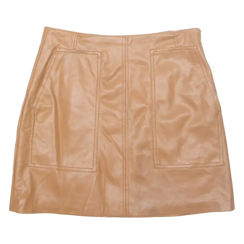 H&M Womens A-Line Skirt Brown Short Leather UK 12