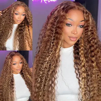 Ashimary Honey Blonde Highlight Water Wave Pull Go 13x6 Full Skin Lace Wig Tiny Knots Glueless Wig