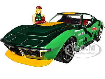 1969 Chevrolet Corvette Stingray ZL1 Green Metallic with Yellow Stripes and Cammy Diecast Figure \