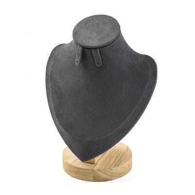 Bust Shaped Microfiber & Wood Jewelry Necklace & Earrings Display Stands