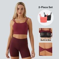 Halara 2-Piece Double Straps Backless Twisted Cropped Yoga Tank Top Set #outdoorfun