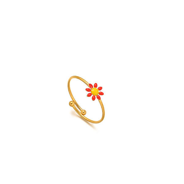 Daisy 304 Stainless Steel Enamel Open Cuff Rings for Women