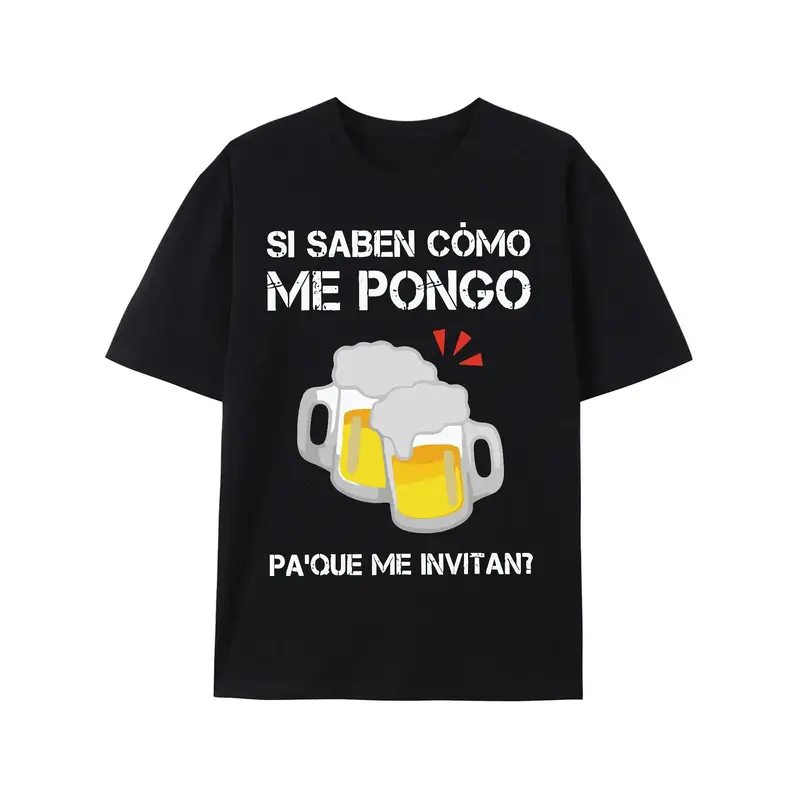 Men's Humorous Spanish Quote T-Shirt - Soft Cotton Crew Neck Tee with Beer Mug Graphic Slogan - Casual Short Sleeve Shirt for...