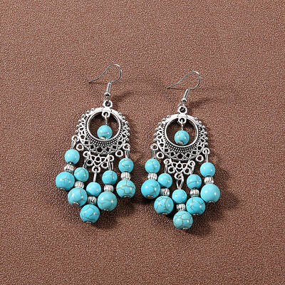 Bohemian tassel turquoise earrings