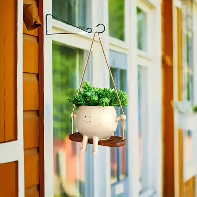Cute Resin Plant Pot Hanging Ornament, Creative Plant Pot Hanging Decoration, Garden Supplies for Home Garden [without Plant]...