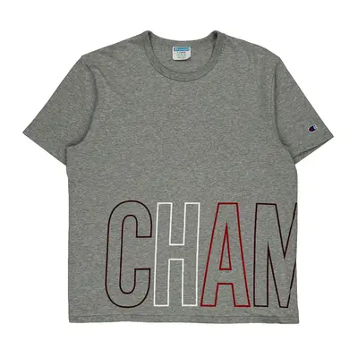 Champion Spellout T-Shirt - XL Grey Cotton