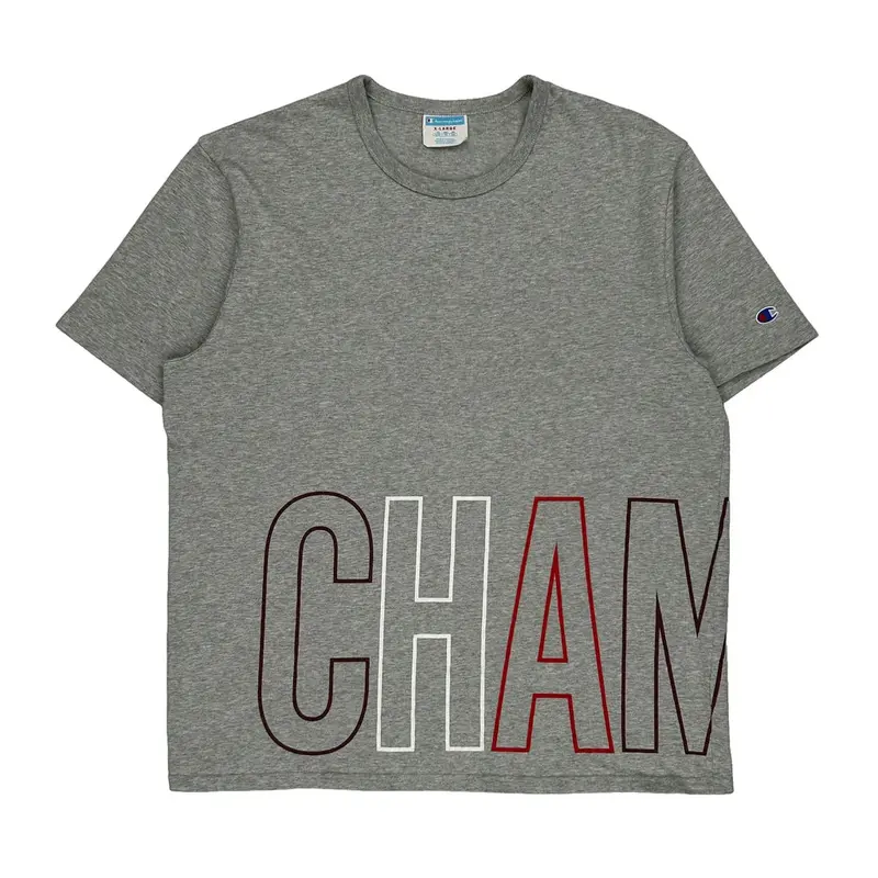 Champion Spellout T-Shirt - XL Grey Cotton
