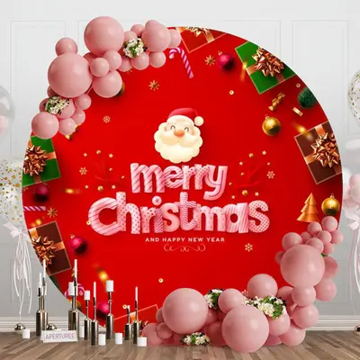 Santa Gifts Red Round Christmas And New Year Backdrop - Aperturee