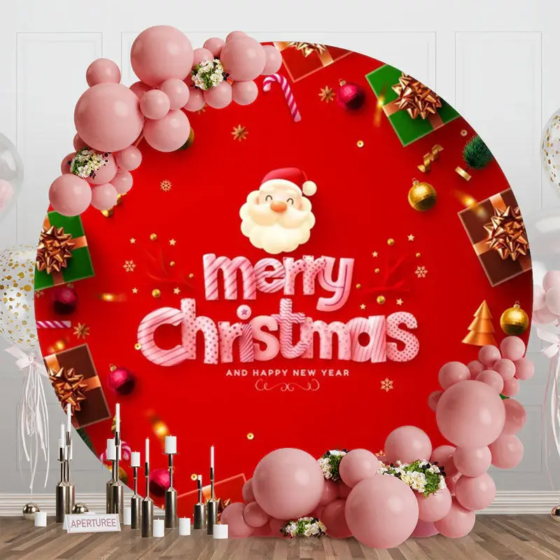 Santa Gifts Red Round Christmas And New Year Backdrop - Aperturee