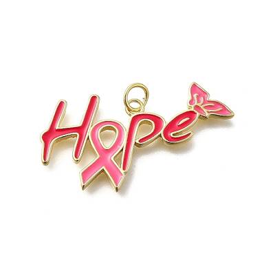 October Breast Cancer Pink Awareness Ribbon Brass Enamel Pendants