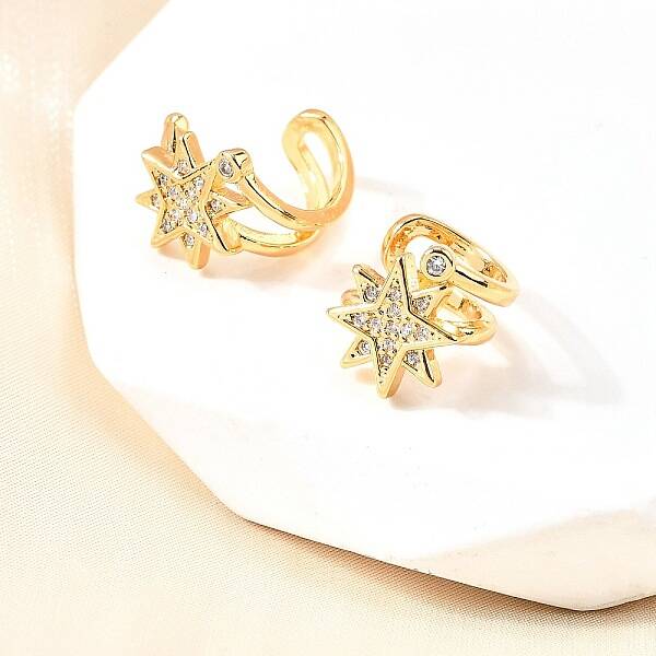 Brass Micro Pave Clear Cubic Zirconia Cuff Earrings