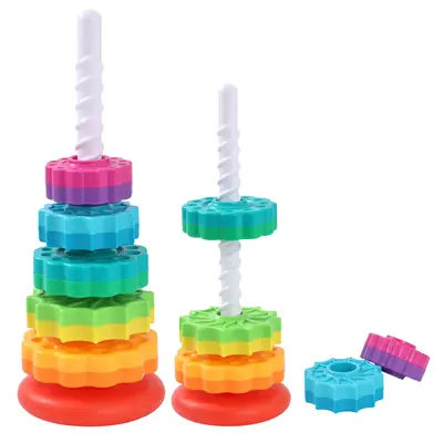 Spinning Stacking Toys for Toddlers 1-3, Montessori Rainbow Ring Stacker for Babies 6-12 Months, Fine Motor Skills Developmen...