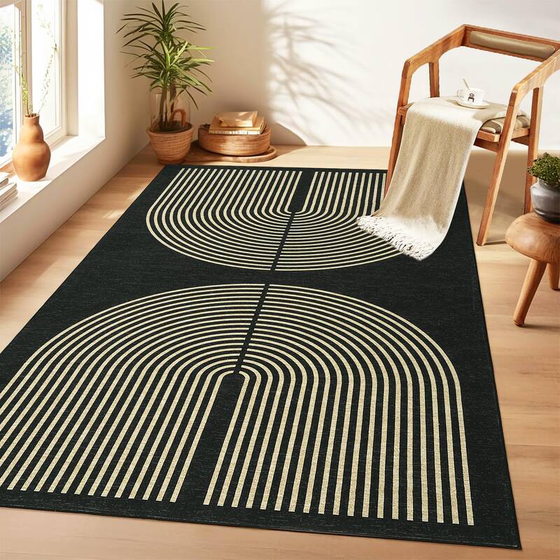 Garvee 4x6 Machine Washable Area Rug Living Room Rug, Modern Black Rug Arch Pattern Rugs, Geometric Indoor Rug Soft Non Slip ...