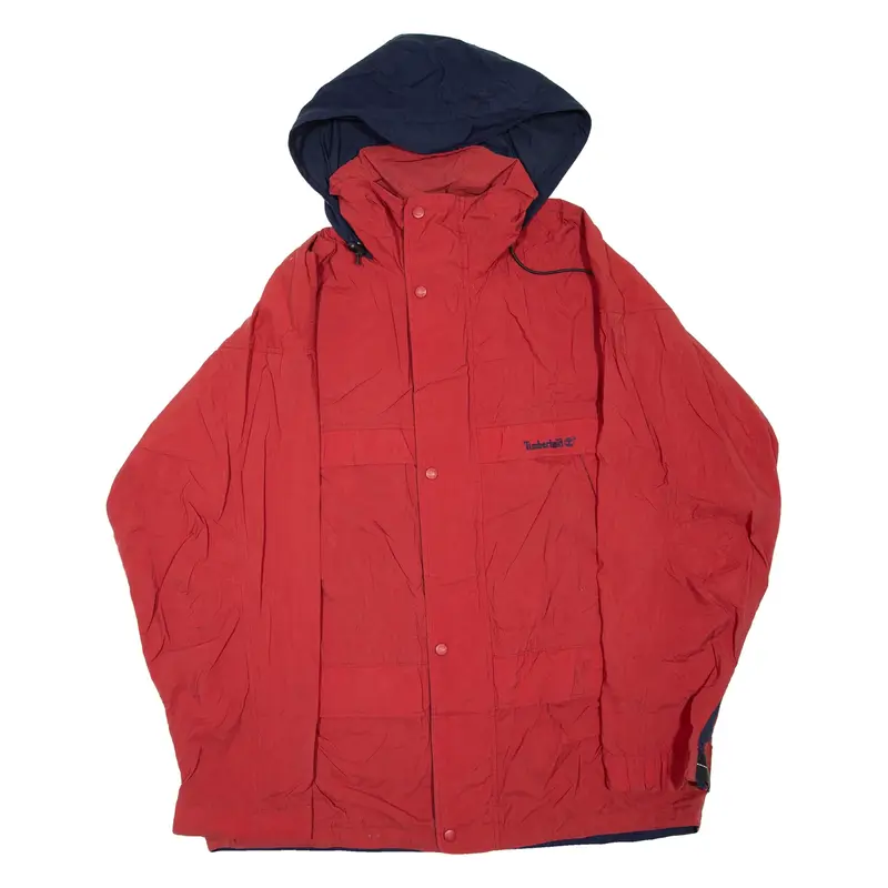 TIMBERLAND Mens Rain Jacket Red Nylon Hooded L