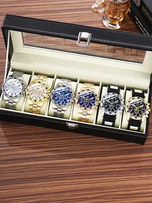Men's Fashion Round Dial Analog Quartz Watch, with Box, Fashion Watch Set for Party, Daily Decor, Trendy All-match & Exquisit...