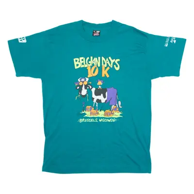 FRUIT OF THE LOOM Belgian Days 10k Cow Mens T-Shirt Green 90s USA L