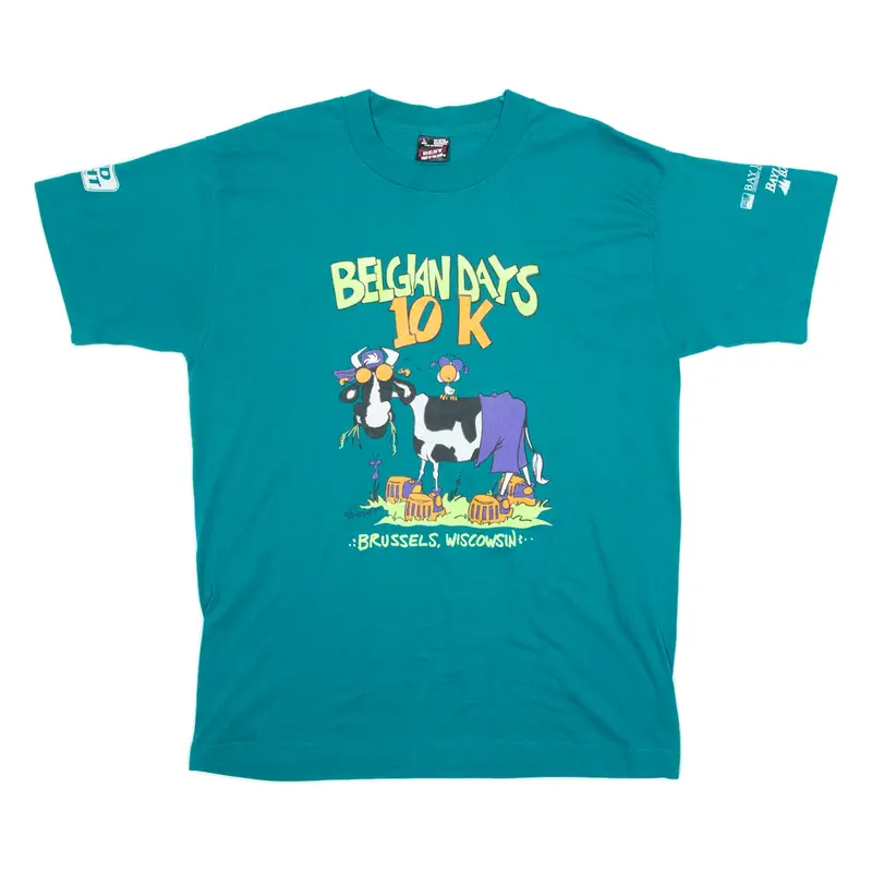 FRUIT OF THE LOOM Belgian Days 10k Cow Mens T-Shirt Green 90s USA L