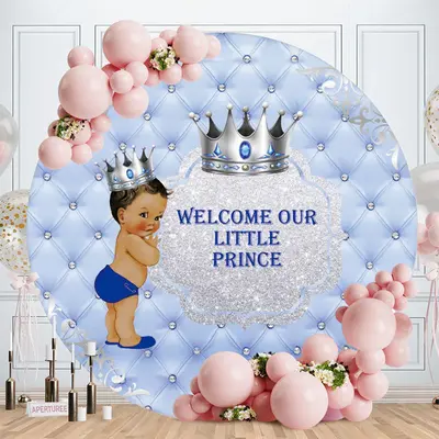Aperturee Welcome Our Little Prince Round Blue Baby Shower Backdrop