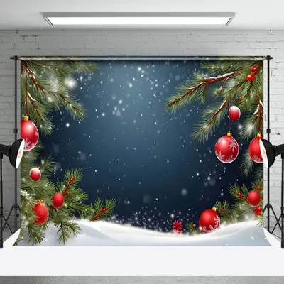 Aperturee Snowy Night Field Pine Leaf Bell Christmas Backdrop - Aperturee