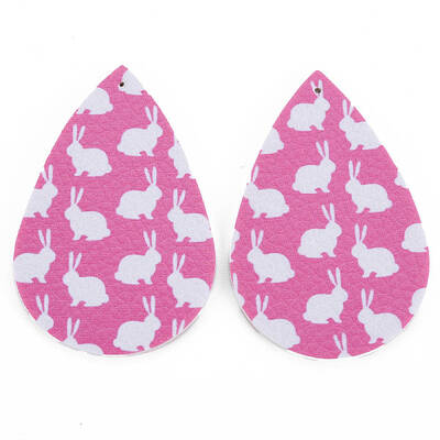PU Leather Big Teardrop with Bunny Pendants