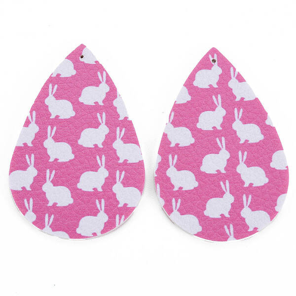 PU Leather Big Teardrop with Bunny Pendants
