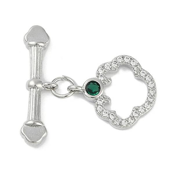 Brass Micro Pave Clear Cubic Zirconia Toggle Clasps