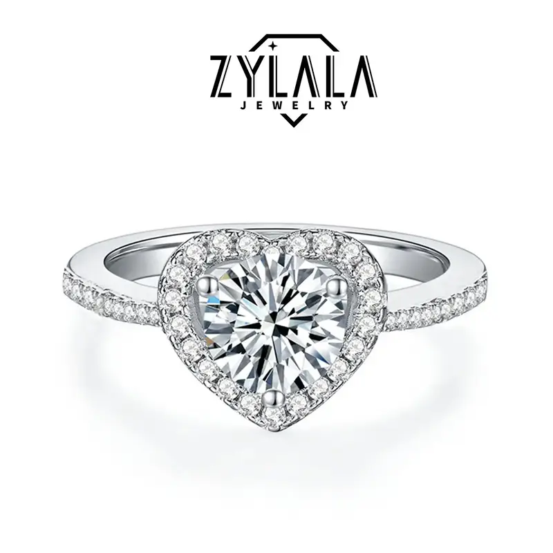 [146] Synthetic Moissanite 1.0 Carat Ring Luxurious Heart Design Sterling 925 Silver Perfect For Engagement Wedding Promise &...