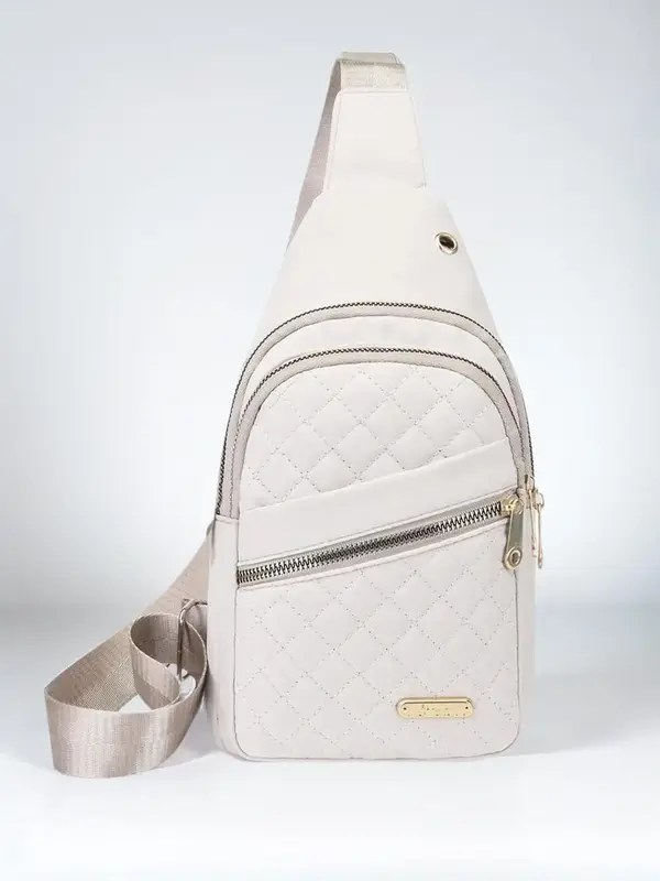 Casual Solid Quilted Pattern Zipper Bum Bag for Men, 2024 New Fashionable Sports Travel Phone Bag, Trendy All-match Chest Bag...