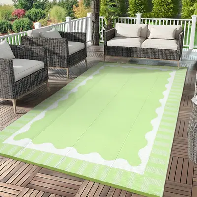 Garvee Reversible Waterproof Outdoor Rug - Modern Wave Design, Plastic Mat for Patio, Camping, RV, Garden, Deck & Beach - Wea...