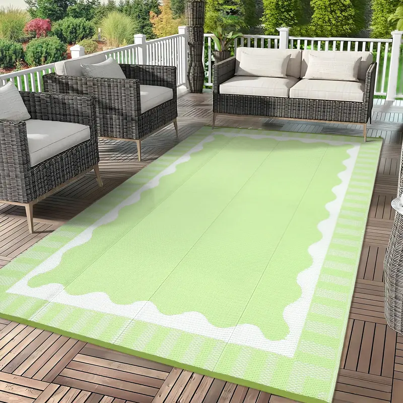 Garvee Reversible Waterproof Outdoor Rug - Modern Wave Design, Plastic Mat for Patio, Camping, RV, Garden, Deck & Beach - Wea...