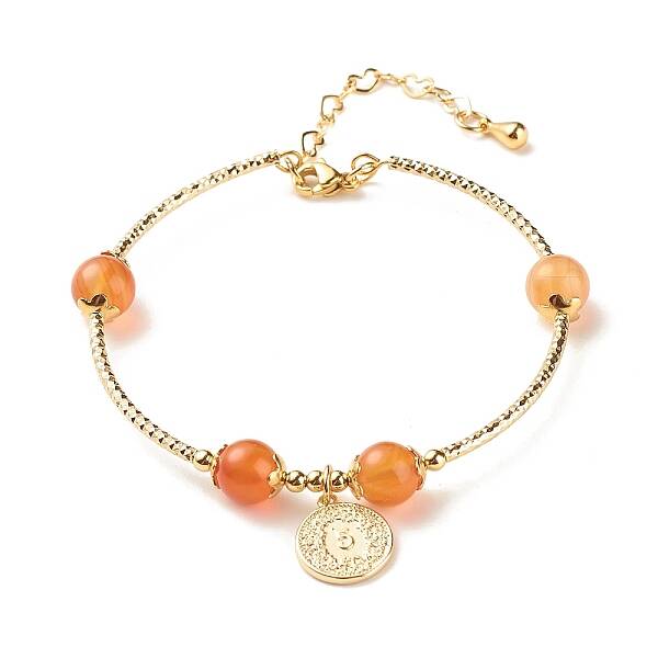Brass Coin Charm Bracelet with Natural Red Aventurine