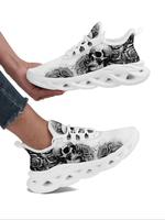 Women's Trainers, Fashionable Skull & Floral Print Lace Up Low Top Sneakers, Casual Comfortable Blade Soles Sports Shoes, All...