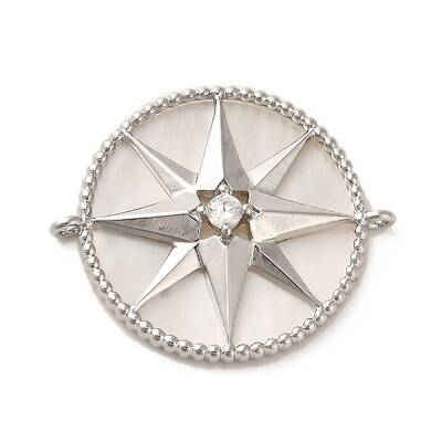 Brass Pave Clear Cubic Zirconia Connector Charms with Shell
