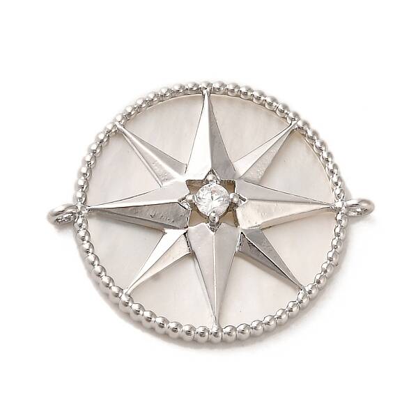 Brass Pave Clear Cubic Zirconia Connector Charms with Shell