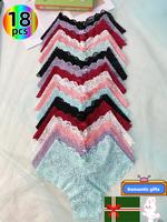 H    18 - piece set of sexy lace panties with bowknots. Breathable, comfortable, stretchy, solid - colored with contrasting l...