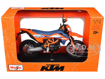 2023 KTM 690 SMC R Orange and Blue with Display Base 1/12 Diecast Model by Maisto