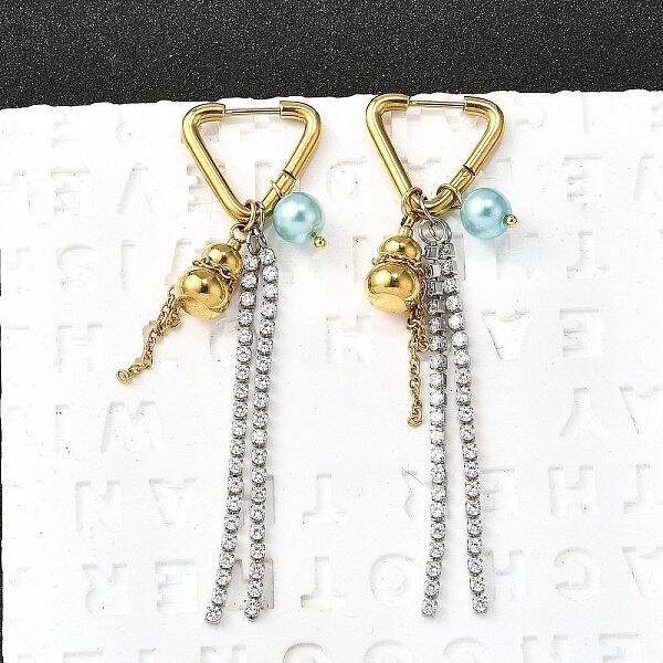 304 Stainless Steel Micro Pave Clear Cubic Zirconia Plastic Pearl Hoop Earrings