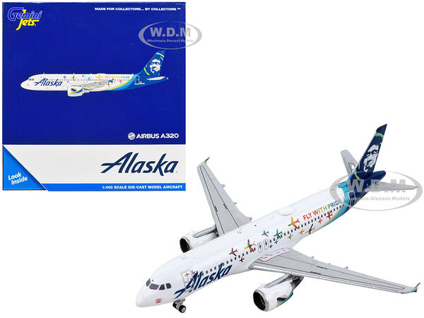 Airbus A320 Commercial Aircraft Alaska Airlines - Fly with Pride White with Blue Tail 1/400 Diecast Model Airplane by GeminiJ...