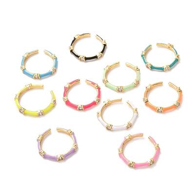 Bamboo Shape Golden Enamel Cuff Rings for Women