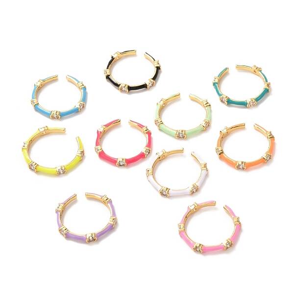 Bamboo Shape Golden Enamel Cuff Rings for Women