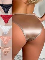 5PCS Women's Smooth Satin Sexy Lace Trim Panties Seamless Stritching Comfy And Breathable Soft Briefs Elegent Style Elegant W...