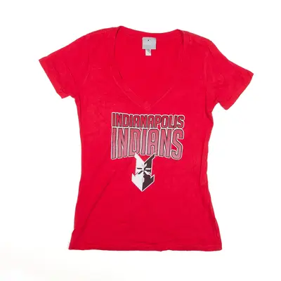 MLB Indianapolis Indians Baseball T-Shirt Red USA V-Neck Short Sleeve Womens L