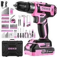 DEKO Pink 20V Brushless Cordless Drill Set – 186-Piece Power Tool Kit with Battery for DIY, Home Repairs, Furniture Assembl...