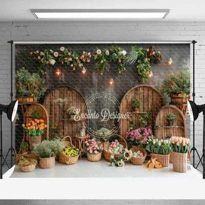 Whitish Black Arch Floral Eggs Easter Photo Backdrop - Aperturee