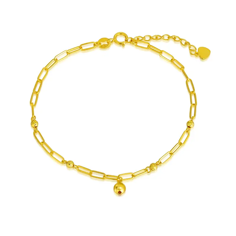 18K Gold Bead Paperclip Chain Bracelet