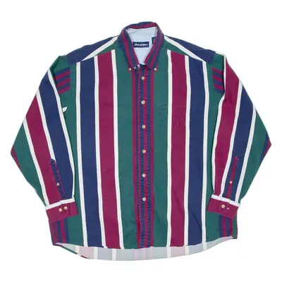 Mens Shirt Green Striped Long Sleeve XL