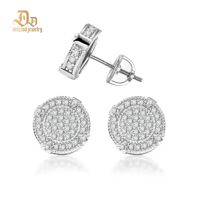 Delzzad Circle Shape S925 VVS Synthetic Moissanite Stud Earrings Jewelry Perfect Birthday Mother’s Day Gift for Men Women S...