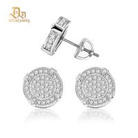 Delzzad Circle Shape S925 VVS Synthetic Moissanite Stud Earrings Jewelry Perfect Birthday Mother’s Day Gift for Men Women S...
