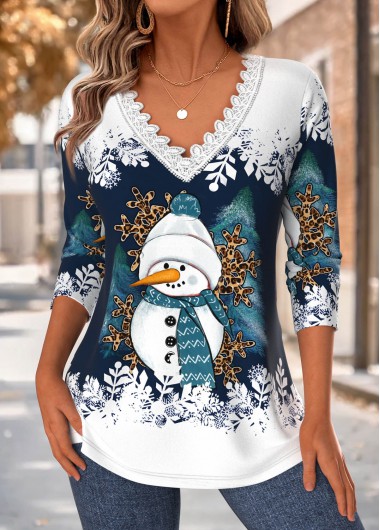 Modlily Christmas Navy Tummy Coverage Long Sleeve T Shirt - XXL