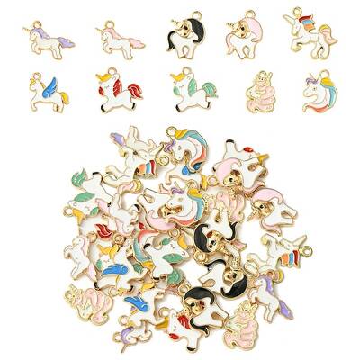 30Pcs 10 Styles Alloy Enamel Pendants